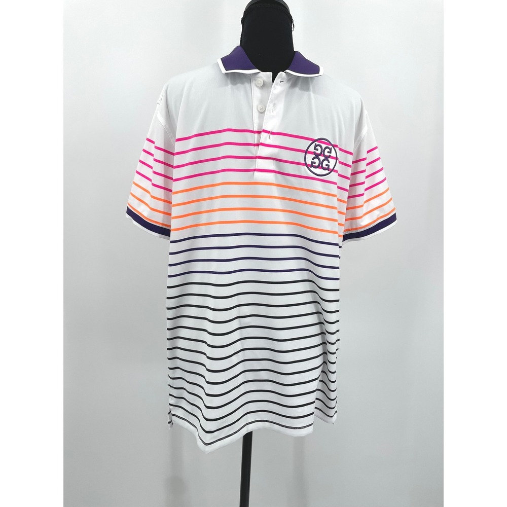 G/FORE Polo Shirt Mens S White Multi Stripe Performance Golf Luxury Preppy Top
